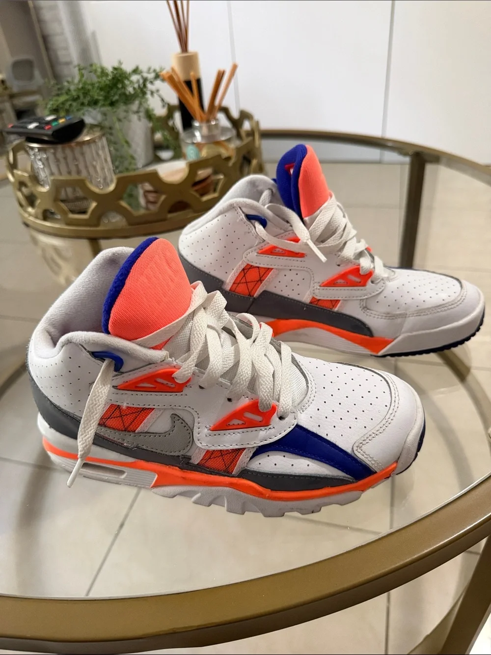 Nike Kids White Neon Orange & Blue High-Top Sneakers